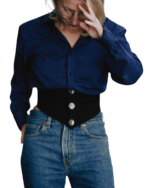 Waistband Shirt In Navy Striped Cotton - Image 3