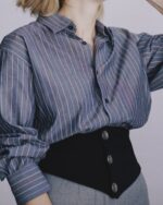 Waistband Shirt In Grey Striped Cotton - Image 2