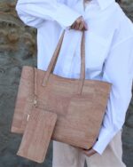 Zeta Cork Vegan Tote In Beige - Image 3