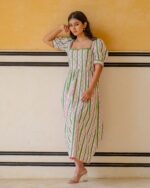 Katie Dress In Olive And Rose Stripe - Image 5