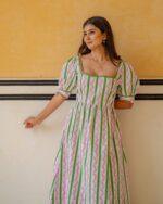 Katie Dress In Olive And Rose Stripe - Image 6