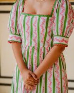 Katie Dress In Olive And Rose Stripe - Image 3