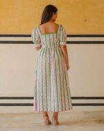Katie Dress In Olive And Rose Stripe - Image 4