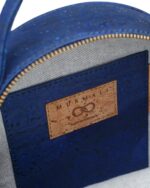 Handcrafted Cork Vegan Round Shoulder Bag Navy - Image 3