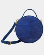 Handcrafted Cork Vegan Round Shoulder Bag Navy - Image 2