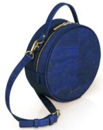 Handcrafted Cork Vegan Round Shoulder Bag Navy - Image 4
