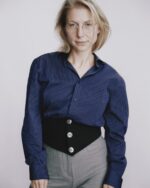 Waistband Shirt In Navy Striped Cotton