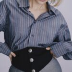 Waistband Shirt In Grey Striped Cotton