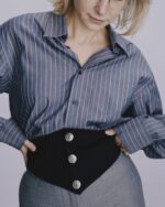 Waistband Shirt In Grey Striped Cotton