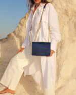 Alpha Handcrafted Cork Vegan Crossbody Bag Navy - Image 2