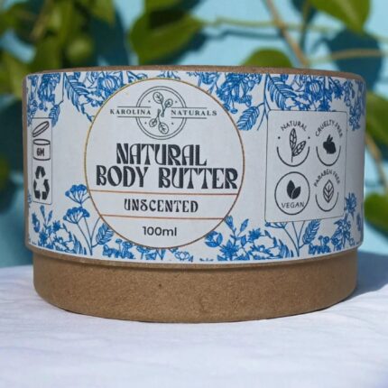 Unscented Natural Body Butter for sensitive dry skin in zero-waste biodegradable packaging