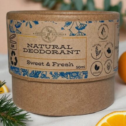 Natural Eucalyptus & Citrus Deodorant Cream – Sweet & Fresh refreshing blend of eucalyptus, sweet orange, pine, and lemon that naturally deodorizes and uplifts all day.