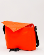 Zelda Compact Messenger Bag In Reclaimed Ferry Life Raft Fabric Orange - Image 11