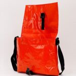 Zelda Compact Messenger Bag In Decommissioned Ferry Life Raft Material Red