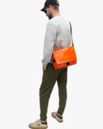 Zelda Compact Messenger Bag In Reclaimed Ferry Life Raft Fabric Orange - Image 10