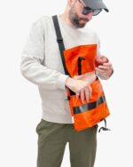 Zelda Compact Messenger Bag In Reclaimed Ferry Life Raft Fabric Orange - Image 9