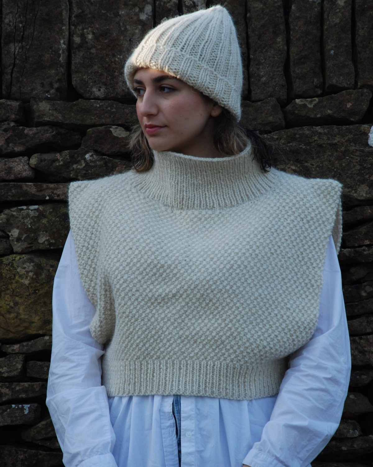 BB Chunky Cream Cotswold Sweater Vest – Iris Chunky Cotswold Wool Sweater Vest - Image 1