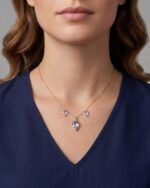 Aqua Sapphire Floating Teardrop Necklace - Image 2
