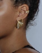 Palm Diamond Statement Fluted Earrings - Image 4